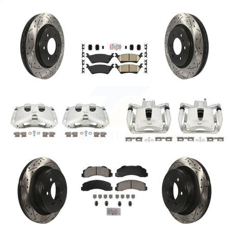 Front Rear Disc Brake Coated Caliper Drilled Slotted Rotors And Ceramic Pads Kit (10Pc) For Ford F-150 KCD-100699N by Transit Auto