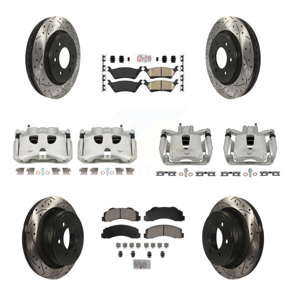 Front Rear Disc Brake Coated Caliper Drilled Slotted Rotors And Ceramic Pads Kit (10Pc) For Ford F-150 KCD-100699N