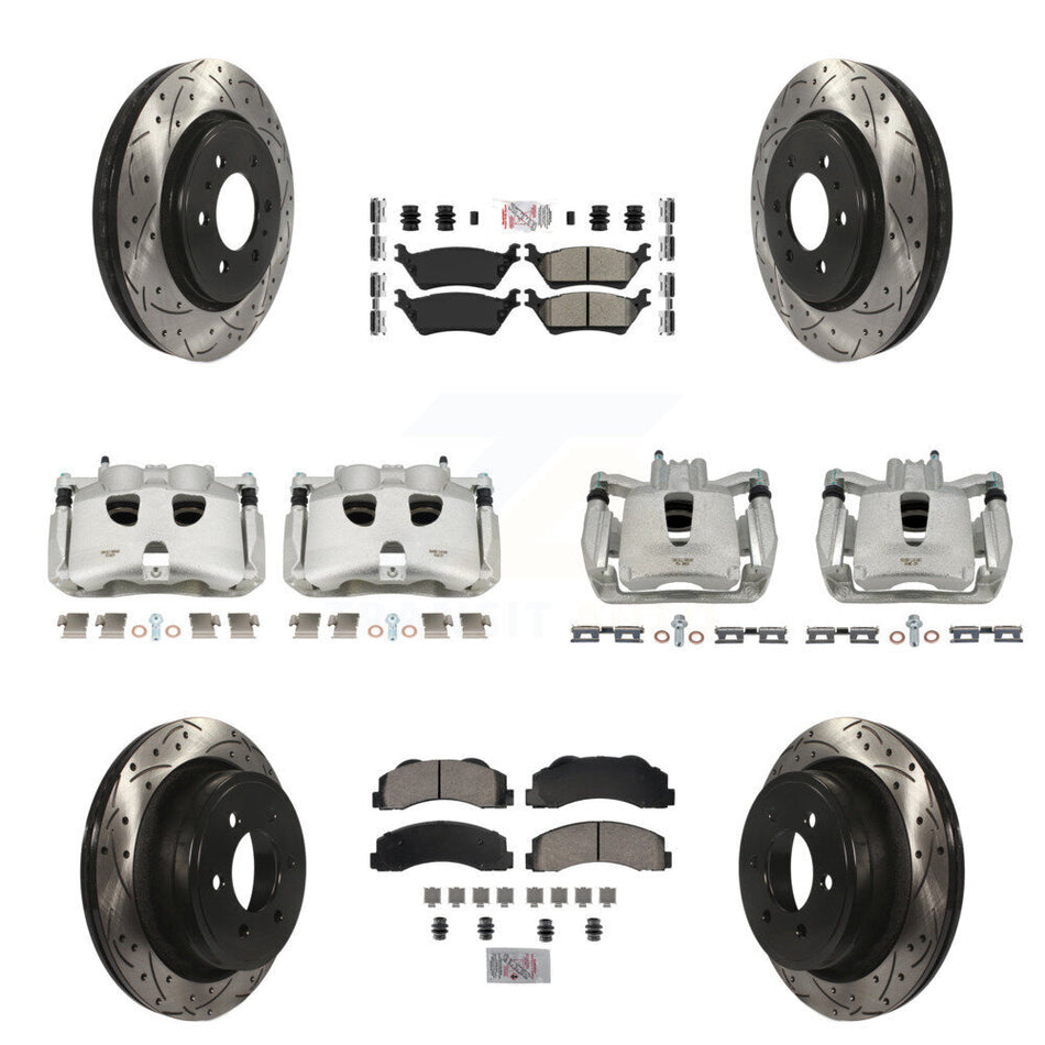 Front Rear Disc Brake Coated Caliper Drilled Slotted Rotors And Semi-Metallic Pads Kit (10Pc) For Ford F-150 KCD-100700N