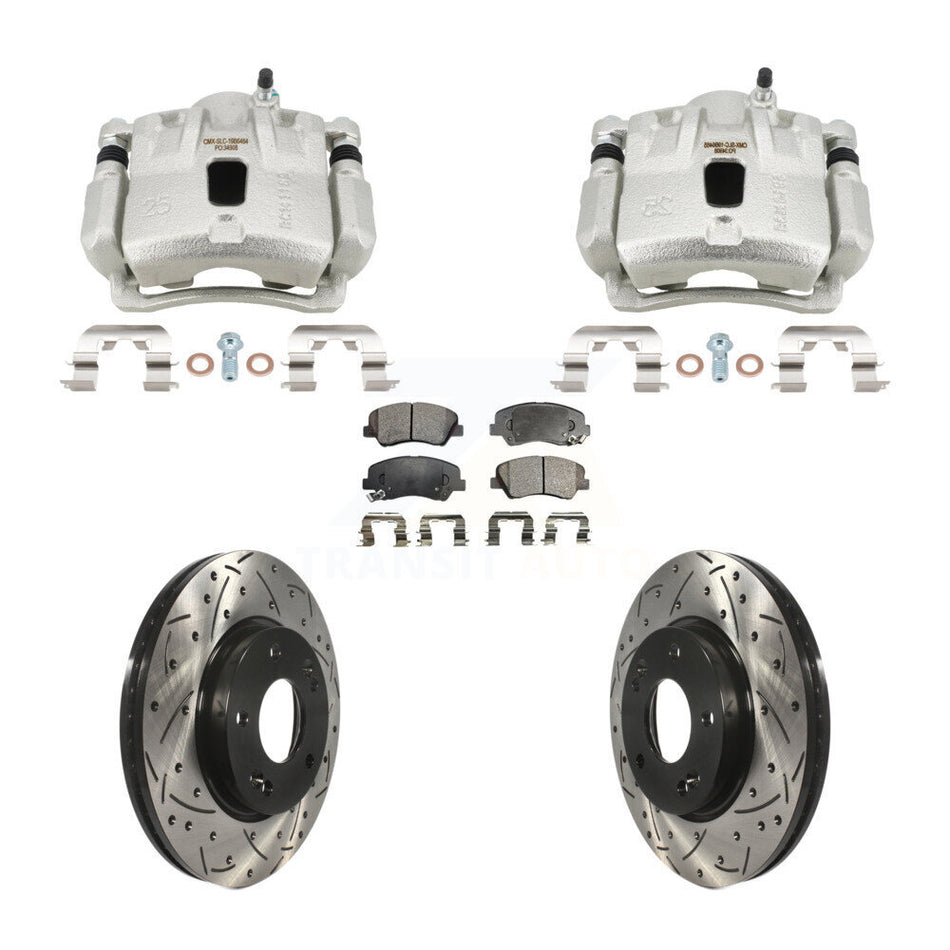 Front Brake Coated Caliper Drill Slotted Rotor Ceramic Pad Kit For Hyundai Elantra Coupe KCD-100702T