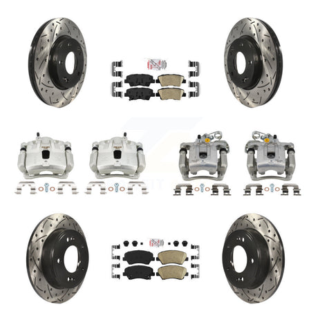 Front Rear Brake Caliper Drill Slotted Rotors Ceramic Pad Kit (10Pc) For Hyundai Elantra KCD-100705N