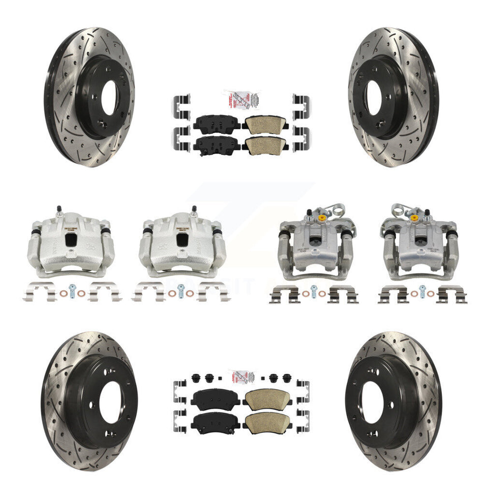Front Rear Brake Caliper Drill Slotted Rotors Ceramic Pad Kit (10Pc) For Hyundai Elantra KCD-100705N