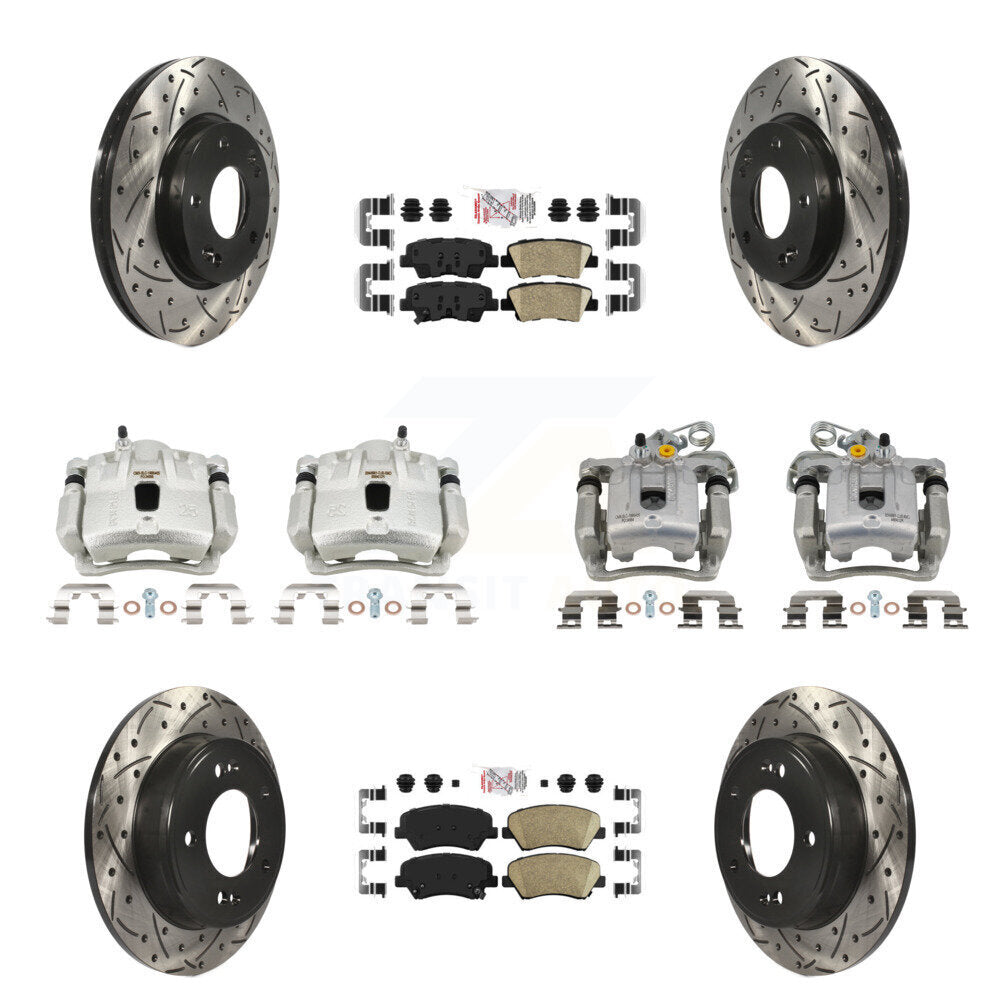 Front Rear Brake Caliper Drill Slotted Rotors Ceramic Pad Kit (10Pc) For Hyundai Elantra KCD-100706N