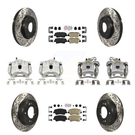 Front Rear Brake Caliper Drill Slotted Rotors Ceramic Pad Kit (10Pc) For Hyundai Elantra KCD-100706N