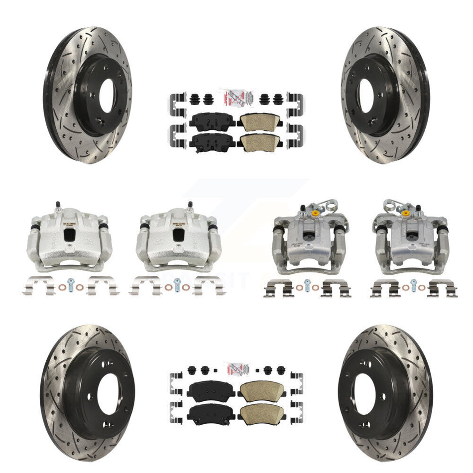 Front Rear Brake Caliper Drill Slotted Rotors Ceramic Pad Kit (10Pc) For Hyundai Elantra KCD-100706N