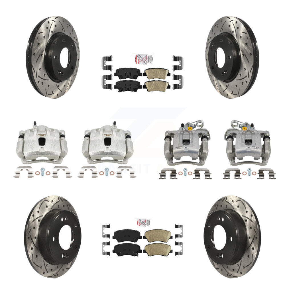 Front Rear Brake Caliper Drill Slotted Rotors Ceramic Pad Kit (10Pc) For Hyundai Elantra KCD-100707N
