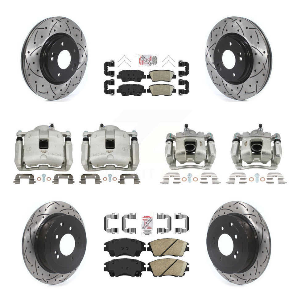 Front Rear Brake Caliper Drill Slot Rotors Ceramic Pad Kit (10Pc) For Hyundai Tucson Kia KCD-100709N