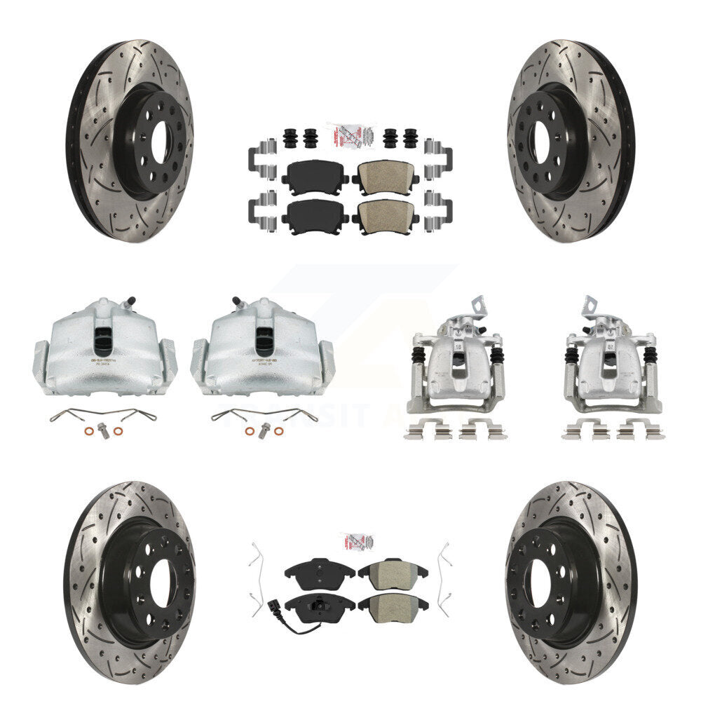 Front Rear Brake Caliper Drilled Slot Rotor Ameribrakes Pad Kit (10Pc) For Volkswagen CC KCD-100712N