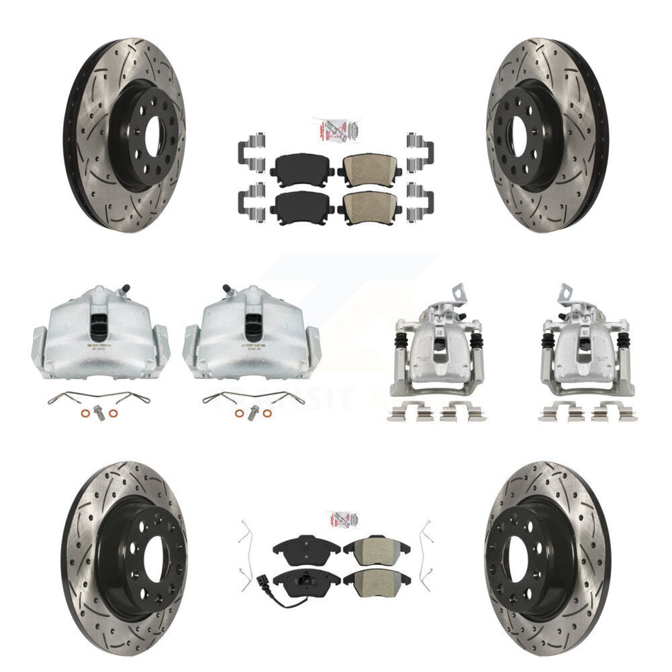 Front Rear Brake Caliper Drilled Slot Rotor Ameribrakes Pad Kit (10Pc) For Volkswagen CC KCD-100713N