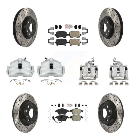 Front Rear Brake Caliper Drilled Slot Rotor Ameribrakes Pad Kit (10Pc) For Volkswagen CC KCD-100714N