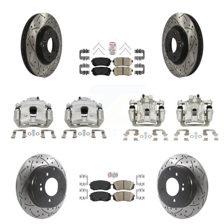Front Rear Brake Coat Caliper Drill Slot Rotor Ceramic Pad Kit (10Pc) For Hyundai Sonata KCD-100716N