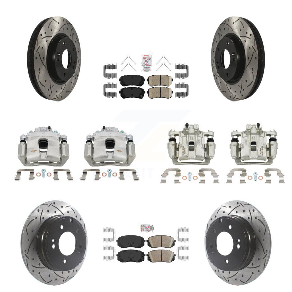 Front Rear Brake Coat Caliper Drill Slot Rotor Ceramic Pad Kit (10Pc) For Hyundai Sonata KCD-100716N