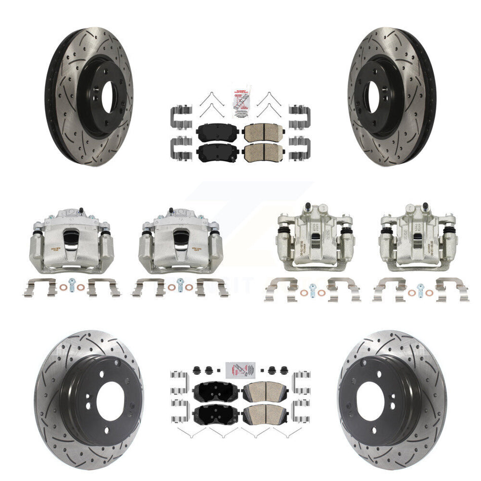 Front Rear Brake Coat Caliper Drill Slot Rotor Ceramic Pad Kit (10Pc) For Hyundai Sonata KCD-100717N