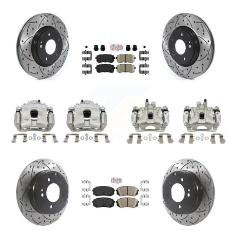 Front Rear Brake Coat Caliper Drill Slot Rotor Ceramic Pad Kit (10Pc) For Hyundai Sonata KCD-100718N
