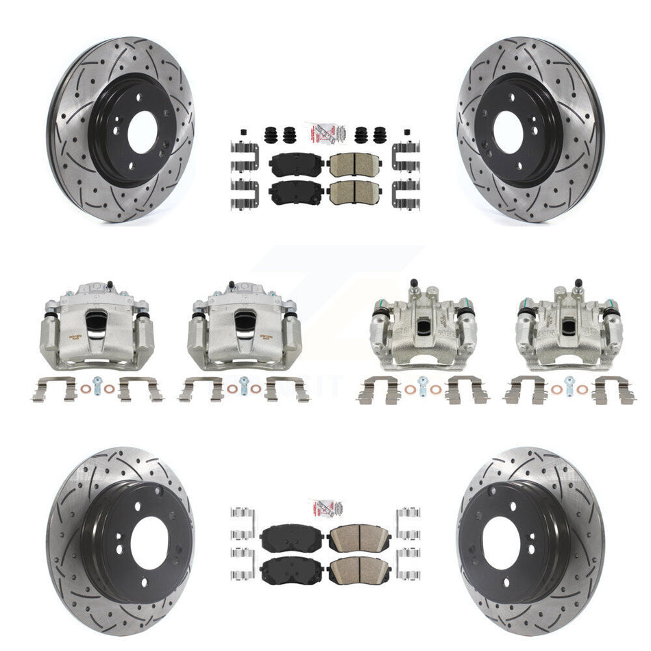 Front Rear Brake Coat Caliper Drill Slot Rotor Ceramic Pad Kit (10Pc) For Hyundai Sonata KCD-100718N