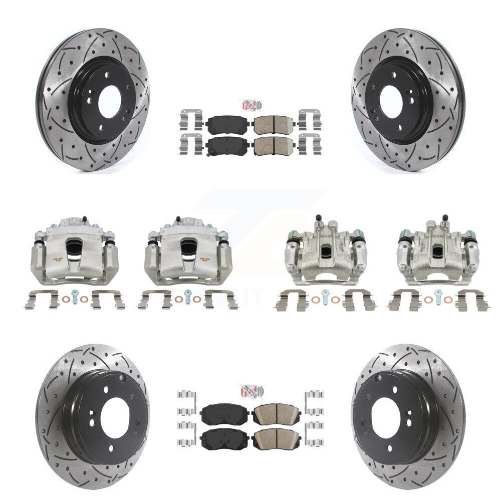 Front Rear Brake Coat Caliper Drill Slot Rotor Ceramic Pad Kit (10Pc) For Hyundai Sonata KCD-100719N