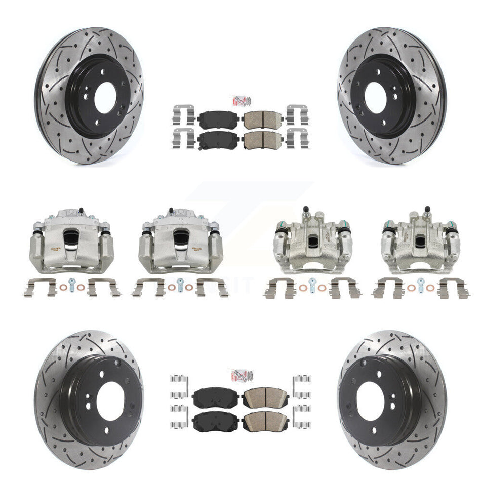 Front Rear Brake Coat Caliper Drill Slot Rotor Ceramic Pad Kit (10Pc) For Hyundai Sonata KCD-100719N