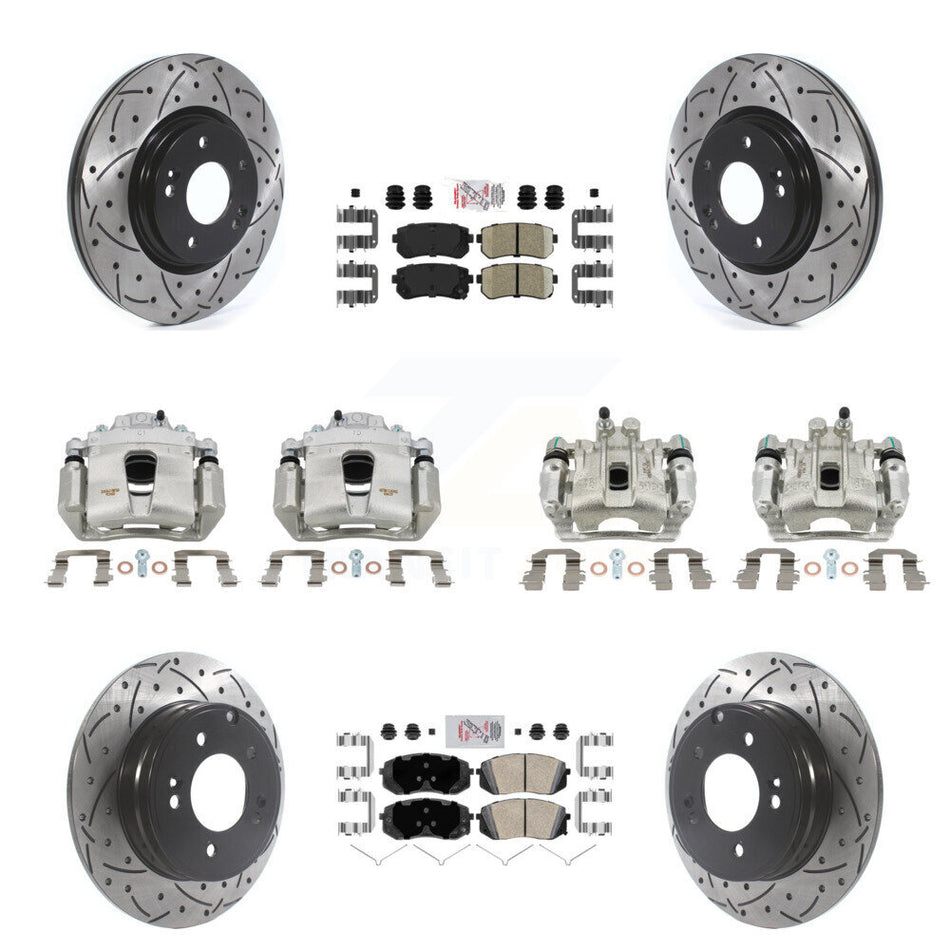 Front Rear Brake Coat Caliper Drill Slot Rotor Ceramic Pad Kit (10Pc) For Hyundai Sonata KCD-100720N