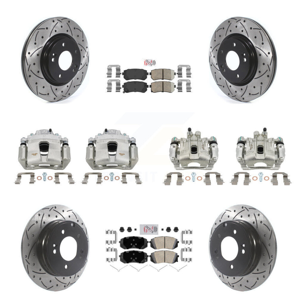 Front Rear Brake Coat Caliper Drill Slot Rotor Ceramic Pad Kit (10Pc) For Hyundai Sonata KCD-100721N