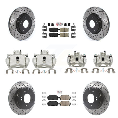 Front Rear Brake Coat Caliper Drill Slot Rotor Ceramic Pad Kit (10Pc) For Hyundai Sonata KCD-100722N