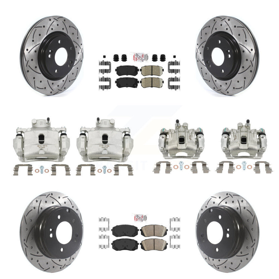 Front Rear Brake Coat Caliper Drill Slot Rotor Ceramic Pad Kit (10Pc) For Hyundai Sonata KCD-100722N