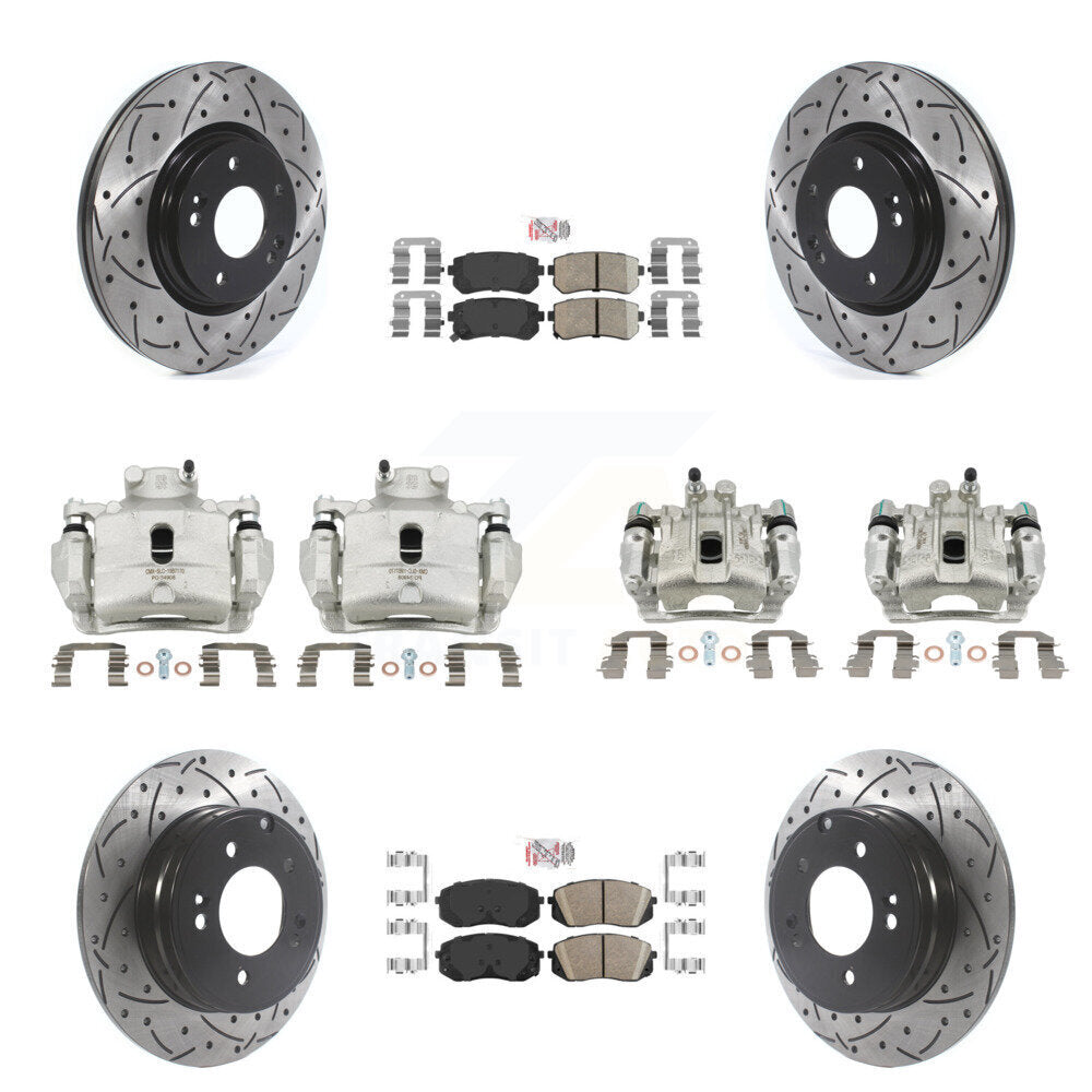 Front Rear Brake Coat Caliper Drill Slot Rotor Ceramic Pad Kit (10Pc) For Hyundai Sonata KCD-100723N