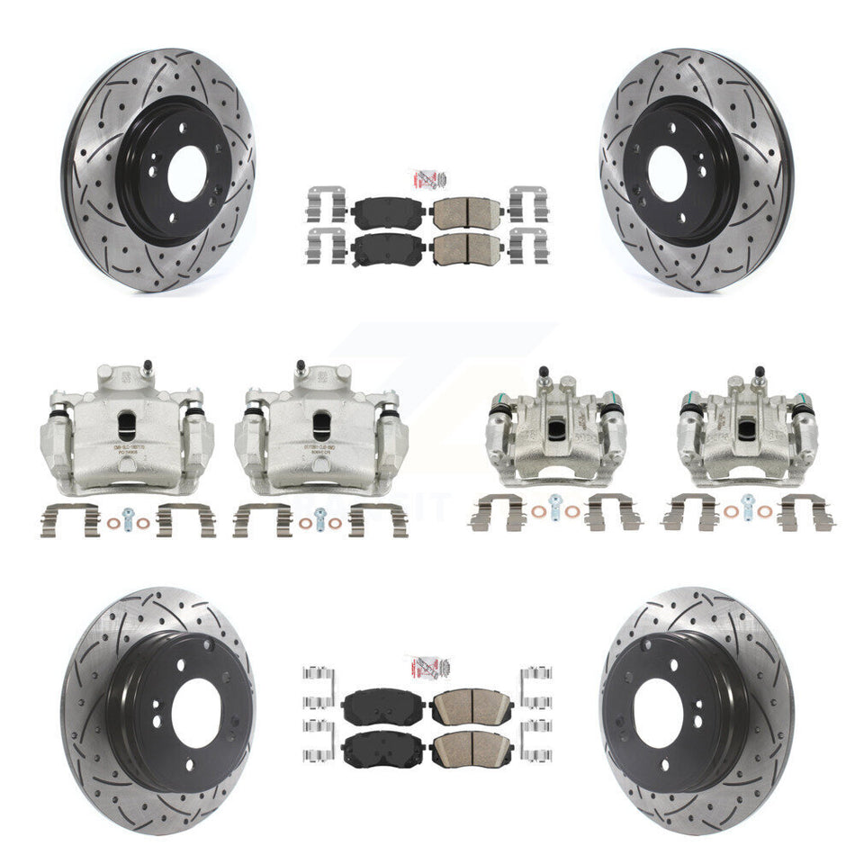 Front Rear Brake Coat Caliper Drill Slot Rotor Ceramic Pad Kit (10Pc) For Hyundai Sonata KCD-100723N