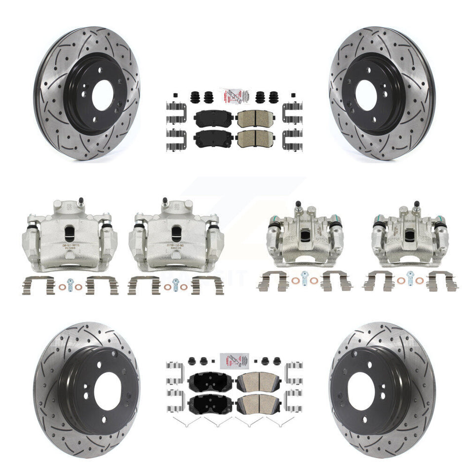 Front Rear Brake Coat Caliper Drill Slot Rotor Ceramic Pad Kit (10Pc) For Hyundai Sonata KCD-100724N