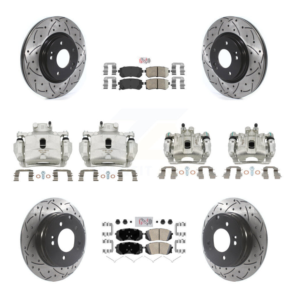 Front Rear Brake Coat Caliper Drill Slot Rotor Ceramic Pad Kit (10Pc) For Hyundai Sonata KCD-100725N