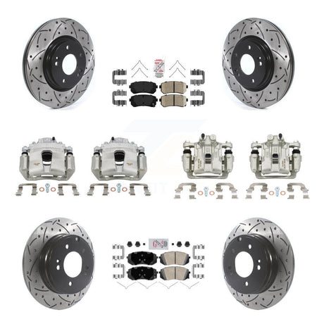 Front Rear Brake Coated Caliper Drilled Slot Rotor Ceramic Pad Kit (10Pc) For Kia Optima KCD-100727N