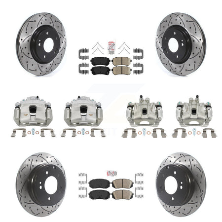 Front Rear Brake Coated Caliper Drilled Slot Rotor Ceramic Pad Kit (10Pc) For Kia Optima KCD-100728N