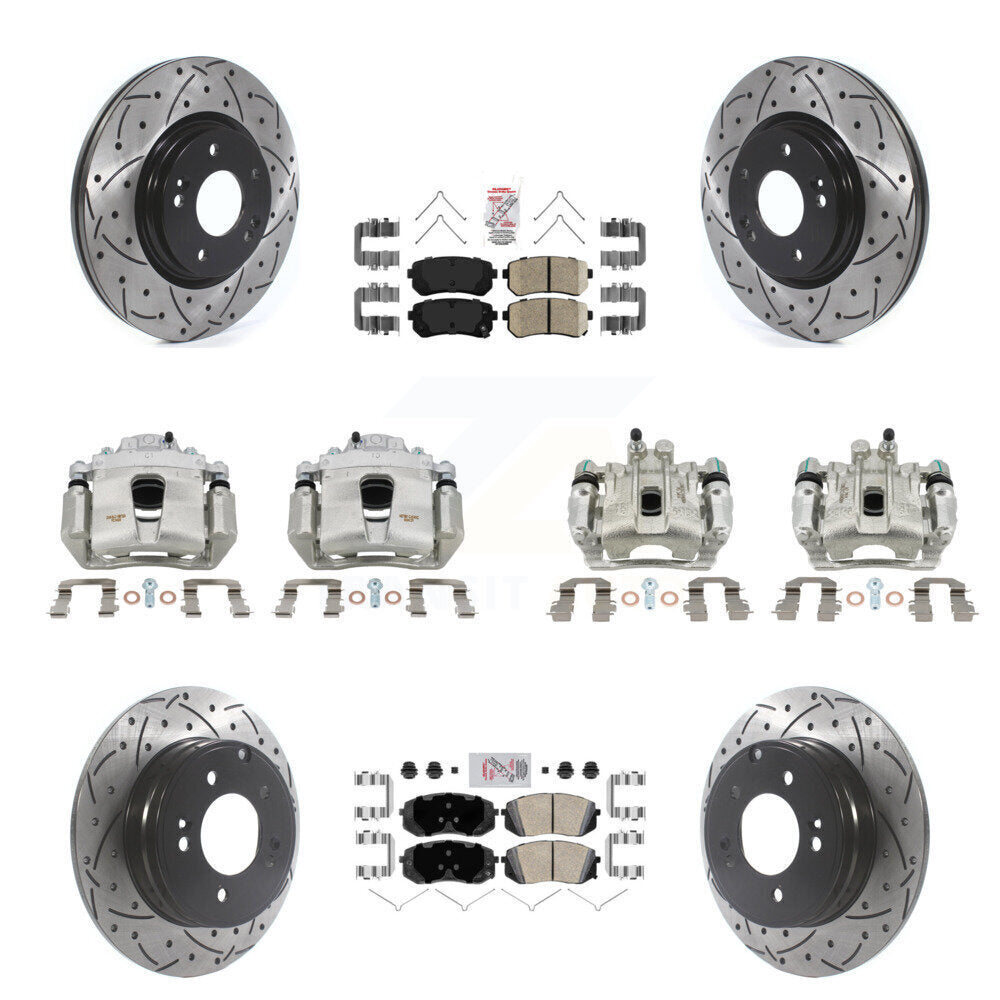 Front Rear Brake Coated Caliper Drilled Slot Rotor Ceramic Pad Kit (10Pc) For Kia Optima KCD-100729N