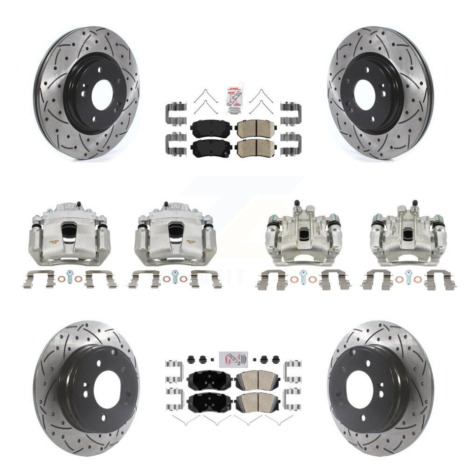 Front Rear Brake Coated Caliper Drilled Slot Rotor Ceramic Pad Kit (10Pc) For Kia Optima KCD-100729N