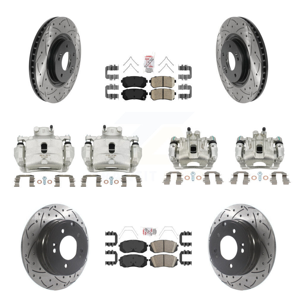 Front Rear Brake Coated Caliper Drilled Slot Rotor Ceramic Pad Kit (10Pc) For Kia Optima KCD-100730N