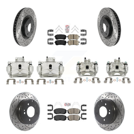 Front Rear Brake Coated Caliper Drilled Slot Rotor Ceramic Pad Kit (10Pc) For Kia Optima KCD-100730N