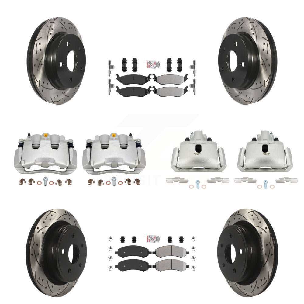 Front Rear Brake Coat Caliper Drill Slot Rotor Semi-Metallic Pad Kit (10Pc) For Ram 1500 KCD-100731N