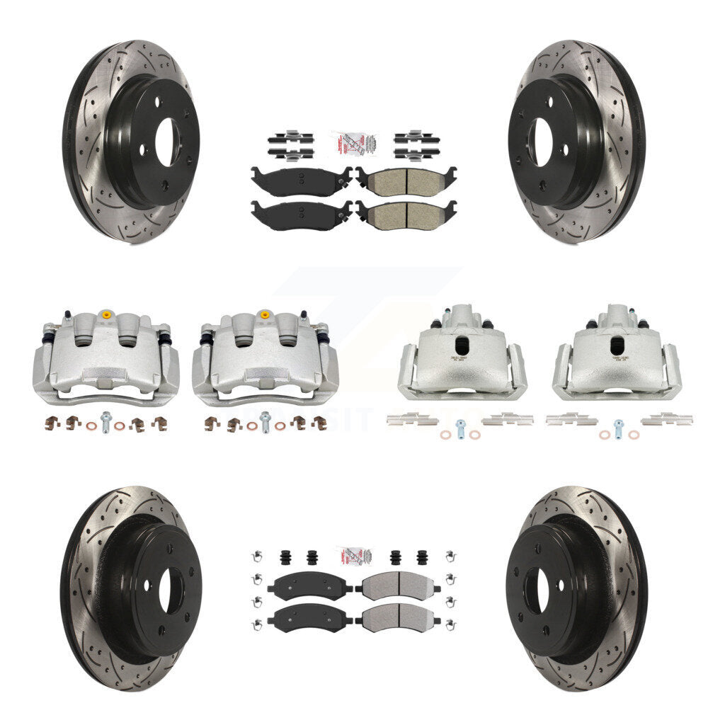 Front Rear Brake Coat Caliper Drill Slot Rotor Semi-Metallic Pad Kit (10Pc) For Ram 1500 KCD-100732N