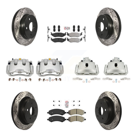 Front Rear Brake Coat Caliper Drill Slot Rotor Semi-Metallic Pad Kit (10Pc) For Ram 1500 KCD-100735N