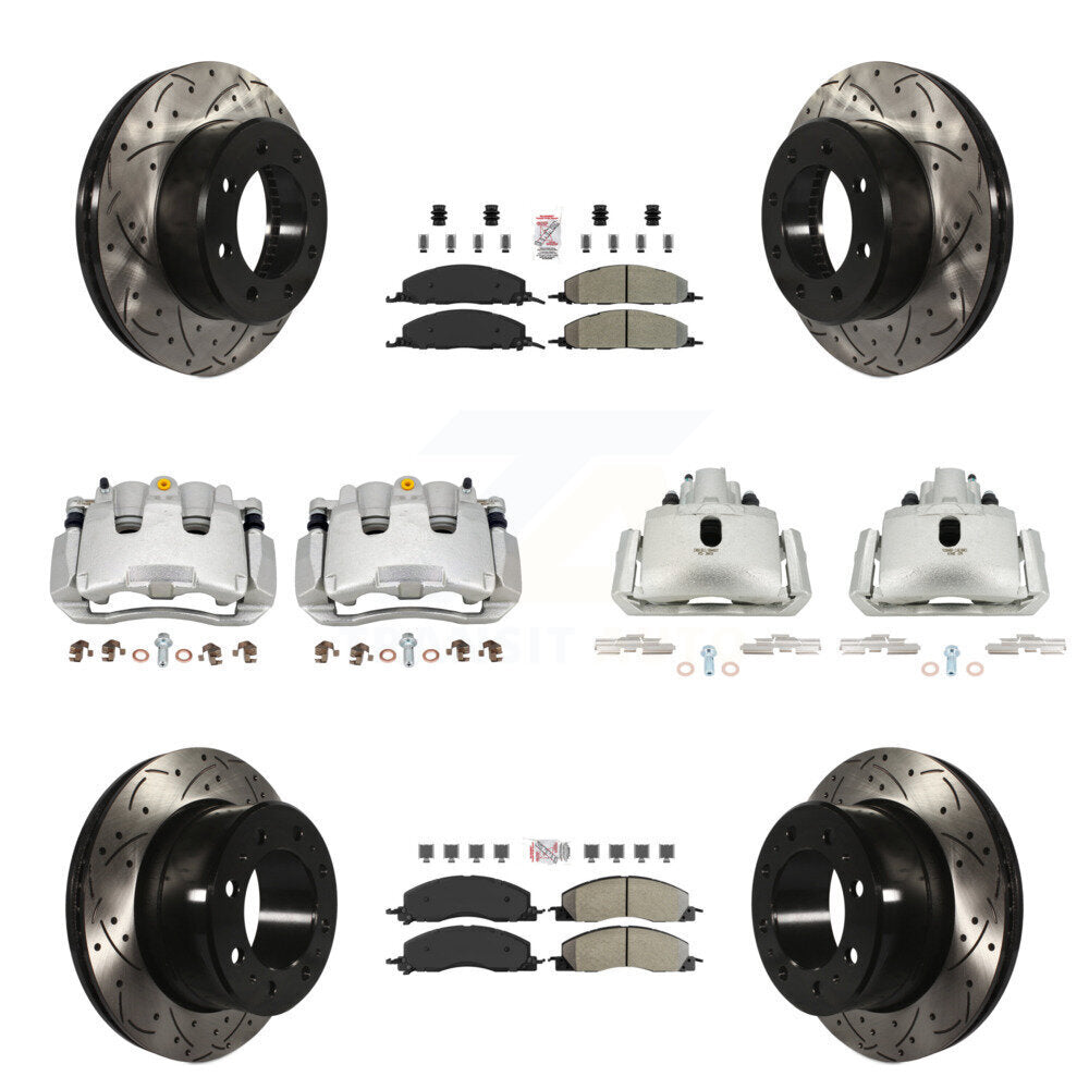 Front Rear Brake Coat Caliper Drill Slot Rotor Semi-Metallic Pad Kit (10Pc) For Ram 1500 KCD-100739N