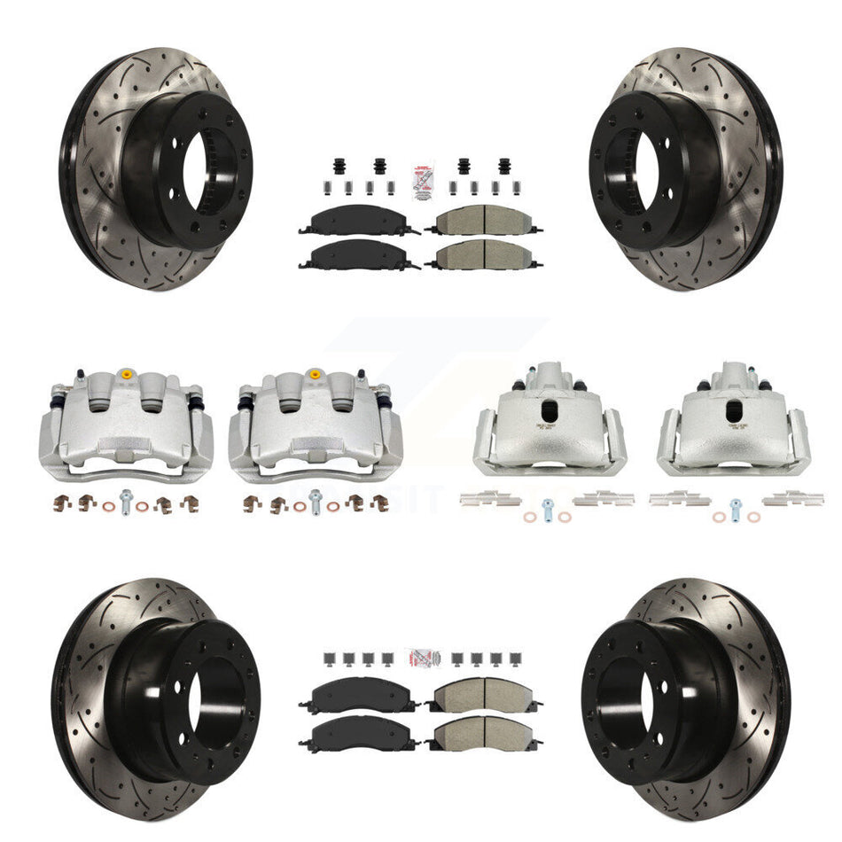Front Rear Brake Coat Caliper Drill Slot Rotor Semi-Metallic Pad Kit (10Pc) For Ram 1500 KCD-100739N
