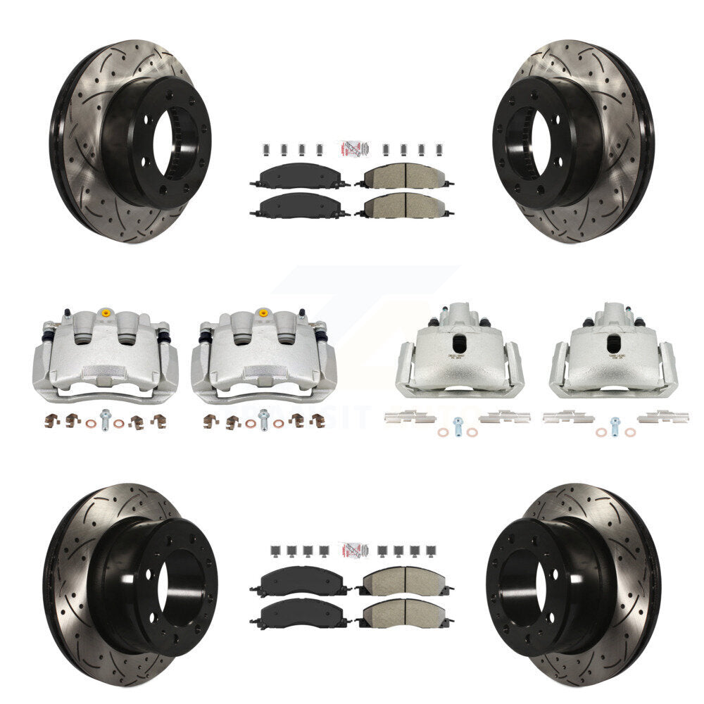 Front Rear Brake Coat Caliper Drill Slot Rotor Semi-Metallic Pad Kit (10Pc) For Ram 1500 KCD-100740N