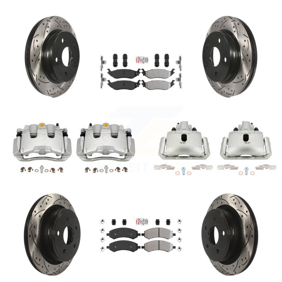 Front Rear Brake Coat Caliper Drill Slot Rotor Semi-Metallic Pad Kit (10Pc) For Chrysler KCD-100741N