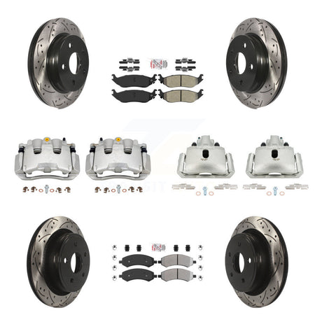 Front Rear Brake Coat Caliper Drill Slot Rotor Semi-Metallic Pad Kit (10Pc) For Chrysler KCD-100742N