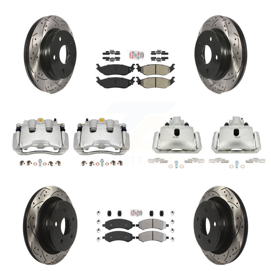 Front Rear Brake Coat Caliper Drill Slot Rotor Semi-Metallic Pad Kit (10Pc) For Chrysler KCD-100742N