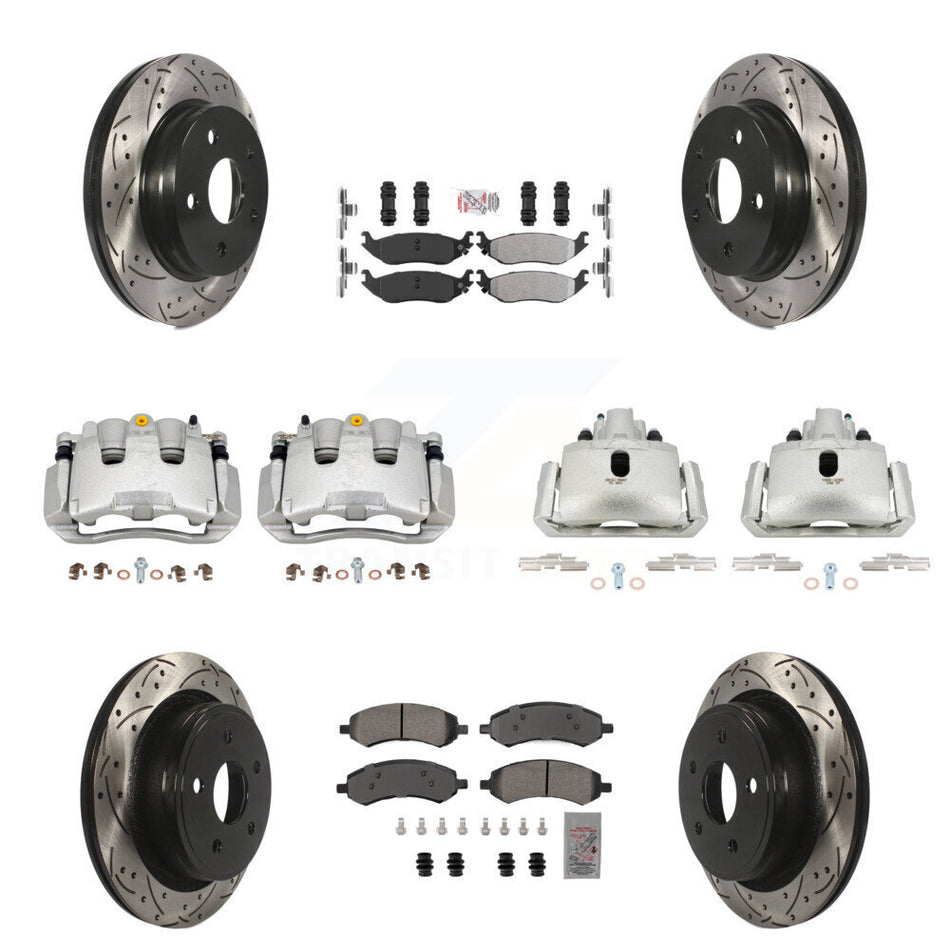 Front Rear Brake Coat Caliper Drill Slot Rotor Semi-Metallic Pad Kit (10Pc) For Chrysler KCD-100743N