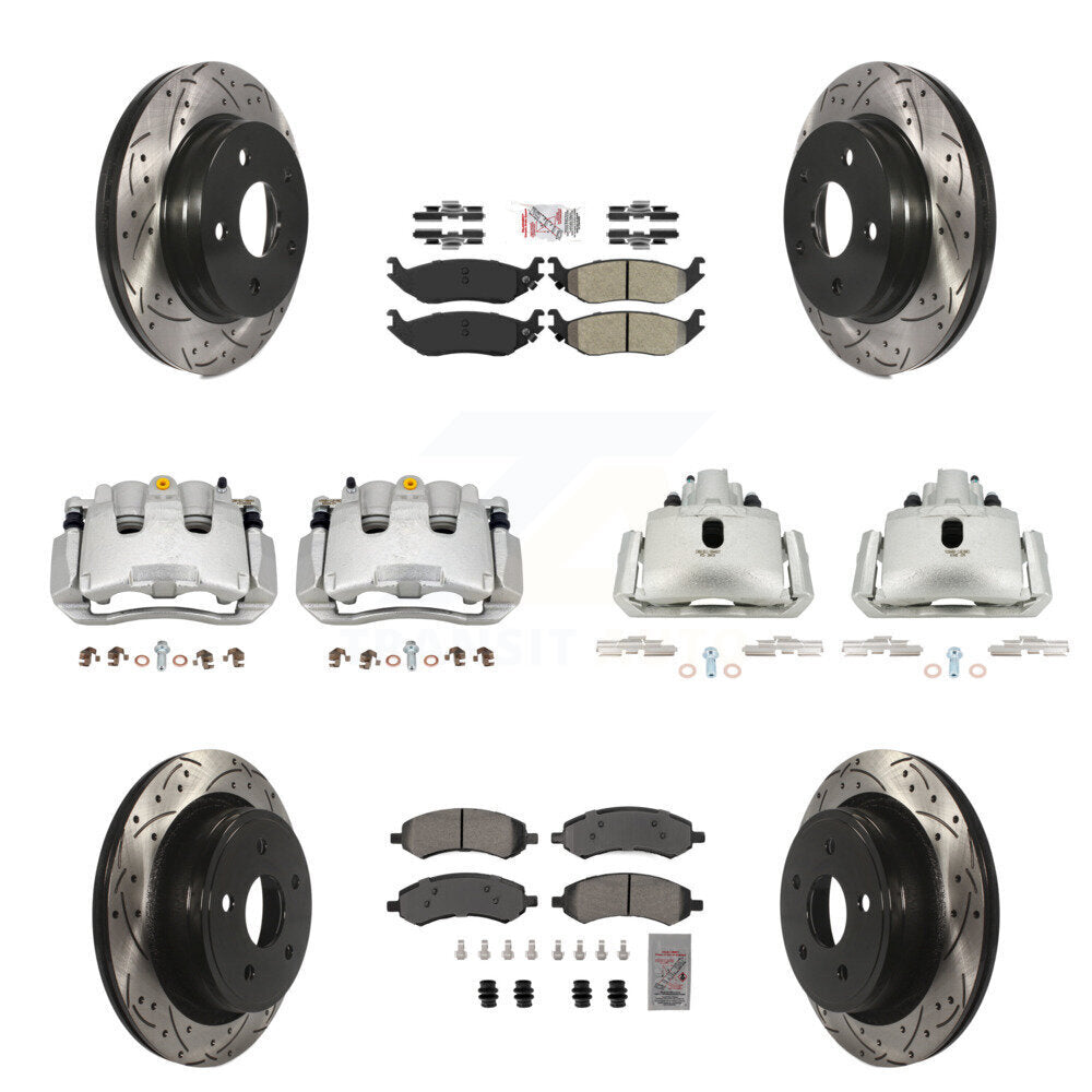 Front Rear Brake Coat Caliper Drill Slot Rotor Semi-Metallic Pad Kit (10Pc) For Chrysler KCD-100744N