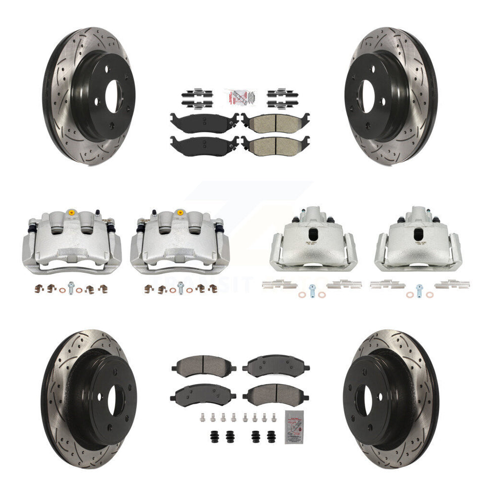 Front Rear Brake Coat Caliper Drill Slot Rotor Semi-Metallic Pad Kit (10Pc) For Chrysler KCD-100744N