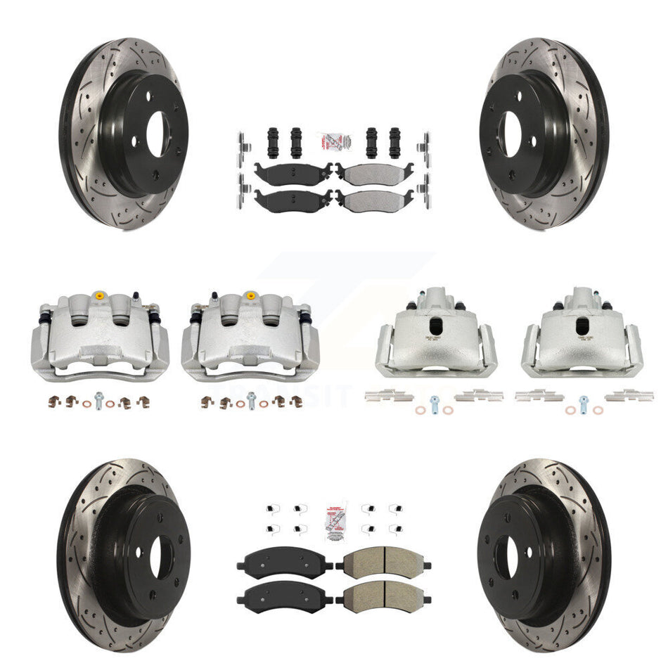 Front Rear Brake Coat Caliper Drill Slot Rotor Semi-Metallic Pad Kit (10Pc) For Chrysler KCD-100745N