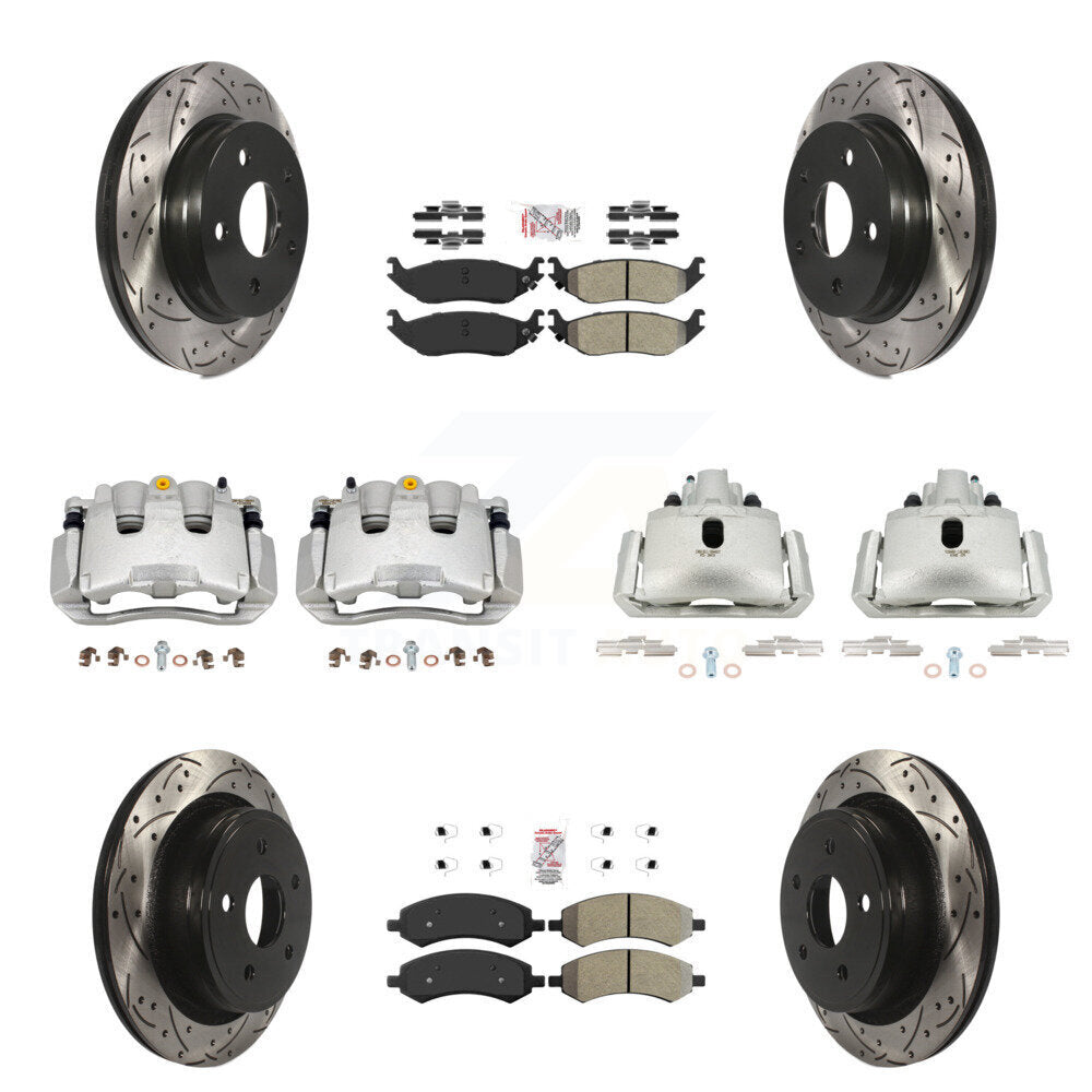 Front Rear Brake Coat Caliper Drill Slot Rotor Semi-Metallic Pad Kit (10Pc) For Chrysler KCD-100746N