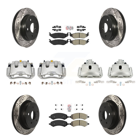 Front Rear Brake Coat Caliper Drill Slot Rotor Semi-Metallic Pad Kit (10Pc) For Chrysler KCD-100746N